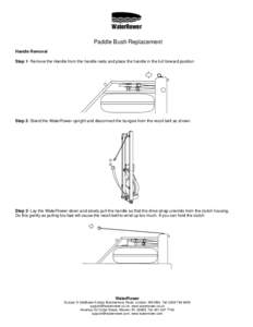WaterRower Paddle Bush Replacement Handle Removal Step 1- Remove the Handle from the handle rests and place the handle in the full forward position  Step 2- Stand the WaterRower upright and disconnect the bungee from the