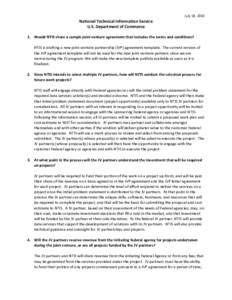 National Technical Information Service U.S. Department of Commerce July 18, Would NTIS share a sample joint venture agreement that includes the terms and conditions?