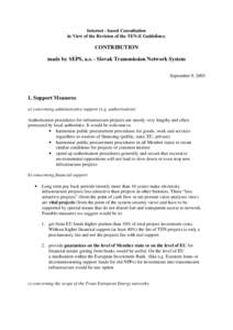 Internet - based Consultation in View of the Revision of the TEN-E Guidelines: CONTRIBUTION made by SEPS, a.s. - Slovak Transmission Network System September 9, 2003