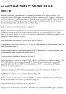 ANNALES COLONIALES[removed]ANNALES MARITIMES ET COLONIALES[removed]tome 2) Relation d’un voyage fait à Démérary et à Surinam, en décembre 1829, janvier et février 1830, d’après les ordres de M. Jubelin, gouverneur