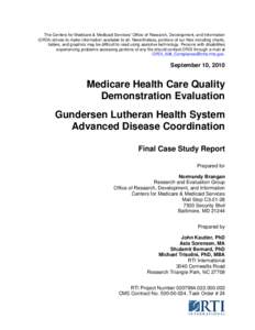 Medicare Health Care Quality Demonstration Evaluation - Gundersen Lutheran Health System Advanced Disease Coordination