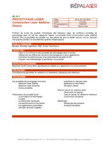 AL.6–1  PROTOTYPAGE LASER Construction Laser Additive Directe