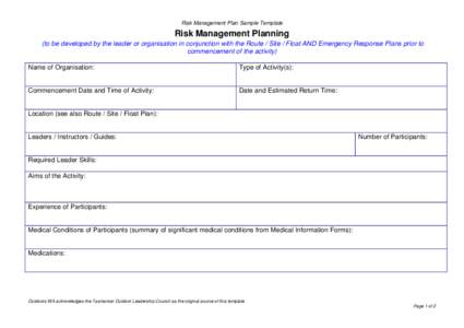 Template Risk Management Planning Form