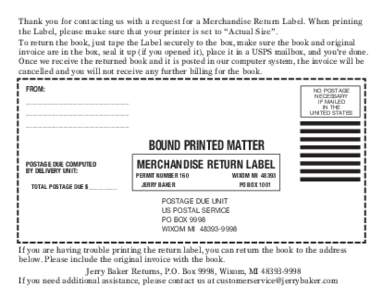 Invoice / Post-office box / Jerry Baker / Business / United States / Postal system / United States Postal Service / Mail