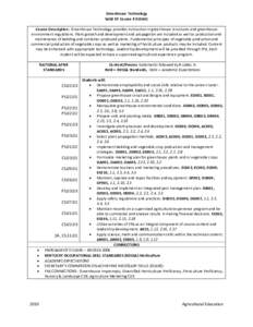 Greenhouse Technology   Valid KY Course # 010641    Course Description:  Greenhouse Technology provides instruction in greenhouse structures and greenhouse  environment regulations. Plant growth 