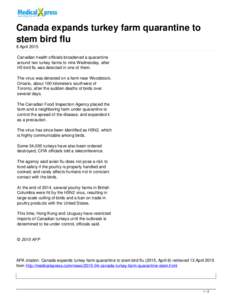 Canada expands turkey farm quarantine to stem bird flu