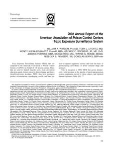 Toxicology A special contribution from the American Association of Poison Control Centers[removed]Annual Report of the American Association of Poison Control Centers