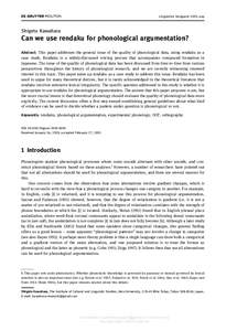 Linguistics Vanguard 2015; aop  Shigeto Kawahara Can we use rendaku for phonological argumentation? Abstract: This paper addresses the general issue of the quality of phonological data, using rendaku as a