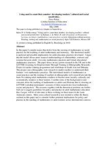 Using sand to count their number: developing teachers’ cultural and social sensitivities. Dave Baker London Institute of Education [removed] May 2008