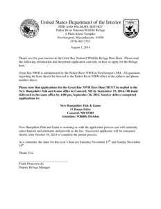 United States Department of the Interior FISH AND WILDLIFE SERVICE Parker River National Wildlife Refuge 6 Plum Island Turnpike Newburyport, Massachusetts[removed]5753