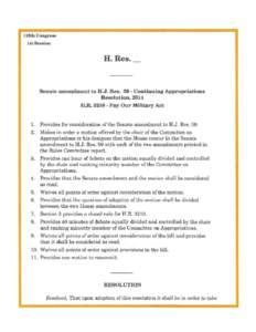 113th Congress 1st Session H. Res.  Senate amendment to H.J. Res[removed]Continuing Appropriations