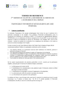 TERMES DE REFERENCE 3 ème  EDITION DU SALON DE LA RECHERCHE AU SERVICE DE