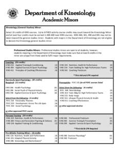 Department of Kinesiology Academic Minors Kinesiology (General Studies) Minor: Select 16 credits of KINS courses. Up to 6 PHED activity course credits may count toward the Kinesiology Minor and at least four credits must