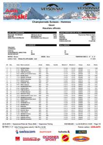 Championnats Suisses - Hommes Géant Résultats officiels JURY DE COMPETITION  CARACTERISTIQUE DE LA PISTE