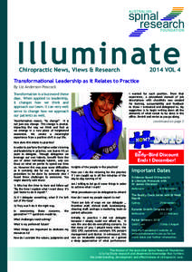 Illuminate Chiropractic News, Views & Research 2014 VOL 4  Transformational Leadership as it Relates to Practice