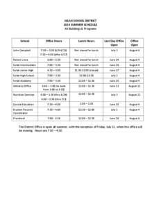 SELAH SCHOOL DISTRICT 2014 SUMMER SCHEDULE All Buildings & Programs School