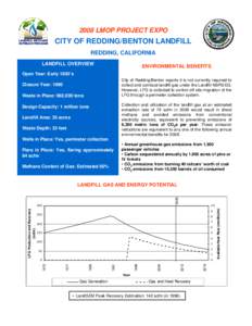 2008 LMOP PROJECT EXPO CITY OF REDDING/BENTON LANDFILL REDDING, CALIFORNIA