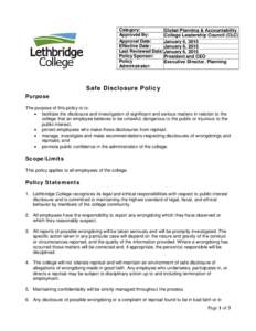 Category: Global Planning & Accountability Approved By: College Leadership Council (CLC) Approval Date: January 6, 2015