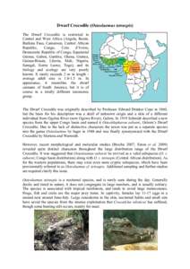 Dwarf Crocodile (Osteolaemus tetraspis) The Dwarf Crocodile is restricted to Central and West Africa (Angola, Benin, Burkina Faso, Cameroon, Central African Republic, Congo,