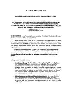 TO WHOM IT MAY CONCERN:  YOU ARE HEREBY NOTIFIED THAT AN ORDINANCE ENTITLED: AN ORDINANCE SUPPLEMENTING AND AMENDING VOLUME II CHAPTER 148 ENTITLED “LAND DEVELOPMENT” OF THE CODE OF THE TOWNSHIP OF