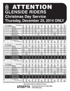ATTENTION  GLENSIDE RIDERS SOUTHBOUND TO CENTER CITY