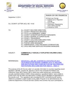 REASON FOR THIS TRANSMITTAL  September 3, 2014 ALL COUNTY LETTER (ACL) NO[removed]