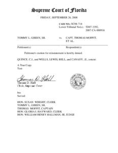 Supreme Court of Florida FRIDAY, SEPTEMBER 26, 2008 CASE NO.: SC08-714 Lower Tribunal No(s).: 5D07-3392, 2007-CA[removed]