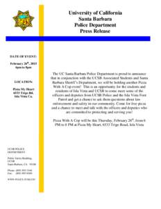 University of California Santa Barbara Police Department Press Release  DATE OF EVENT: