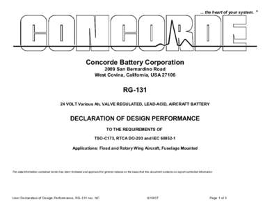 ... the heart of your system.  Concorde Battery Corporation 2009 San Bernardino Road West Covina, California, USA 27106