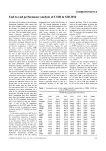 CORRESPONDENCE  End-to-end performance analysis of CSIR in SIR 2014 The latest[removed]version of the SCImago Institutions Rankings (SIR) report has just been released online in an entirely