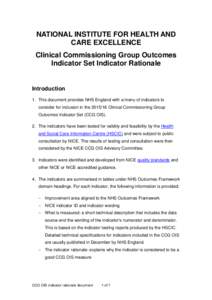 NATIONAL INSTITUTE FOR HEALTH AND CARE EXCELLENCE Clinical Commissioning Group Outcomes Indicator Set Indicator Rationale  Introduction