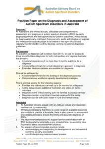 Position Paper on the Diagnosis and Assessment of Autism Spectrum Disorders in Australia