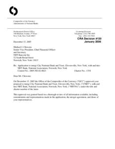 O Comptroller of the Currency Administrator of National Banks Northeastern District Office 340 Madison Avenue, 5th Floor