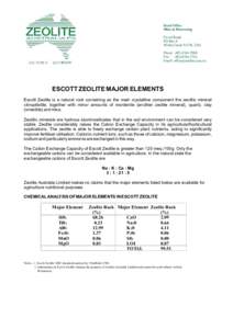 ESCOTT ZEOLITE MAJOR ELEMENTS Escott Zeolite is a natural rock containing as the main crystalline component the zeolitic mineral clinoptilolite, together with minor amounts of mordenite (another zeolite mineral), quartz,