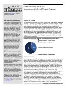 GAO-13-294SP Highlights, Defense Acquisitions: Assessments of Selected Weapon Programs