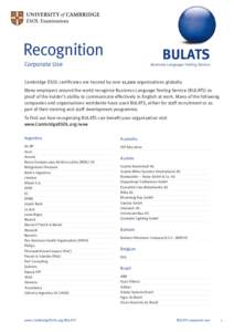 Recognition  BULATS Corporate Use