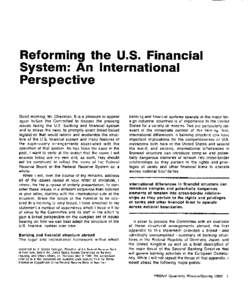 Reforming the U.S. Financial System: An International Perspective