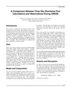 Session Papers  A Comparison Between Clear Sky Shortwave Flux Calculations and Observations During ARESE S. Kato, T.P. Ackerman, C.N. Long, E.E. Clothiaux, and J.H. Mather Department of Meteorology, Pennsylvania State Un