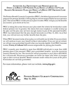 Official Notice to Dewey & LeBoeuf Pension Plan Members