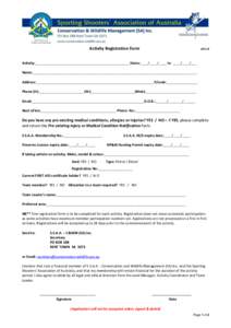 Activity Registration + Pre-existing Injury or Medical Condition Form