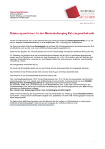 Hochschule München Abteilung Studium Bereich Beratung und Immatrikulation Sachgebiet Immatrikulation  Stand: Novemberch