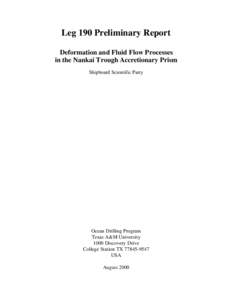 Leg 190 Preliminary Report Deformation and Fluid Flow Processes in the Nankai Trough Accretionary Prism Shipboard Scientific Party  Ocean Drilling Program