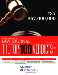 #37 $67,000,000 M, March 4, 2013  THE TOP100 VERDICTS