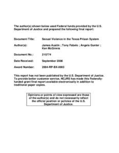 The author(s) shown below used Federal funds provided by the U.S. Department of Justice and prepared the following final report: