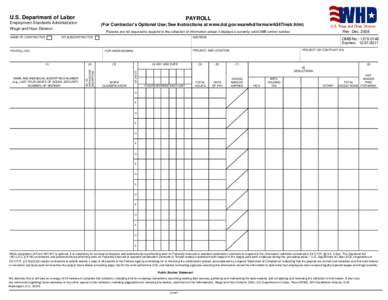 U.S. Department of Labor  PAYROLL Employment Standards Administration Wage and Hour Division