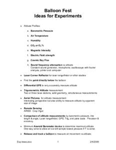 Balloon Fest Ideas for Experiments • Altitude Profiles: a. Barometric Pressure