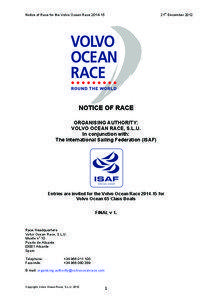 st  Notice of Race for the Volvo Ocean Race[removed]