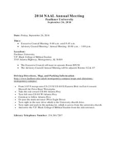 2014 NAAL Annual Meeting Faulkner University September 26, 2014 Date: Friday, September 26, 2014 Time: