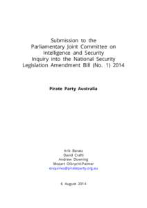 Submission to the Parliamentary Joint Committee on Intelligence and Security Inquiry into the National Security Legislation Amendment Bill (No