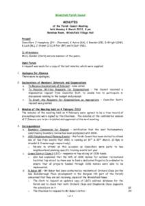 Wivelsfield Parish Council  MINUTES of the Parish Council Meeting held Monday 4 March 2013, 8 pm Renshaw Room, Wivelsfield Village Hall